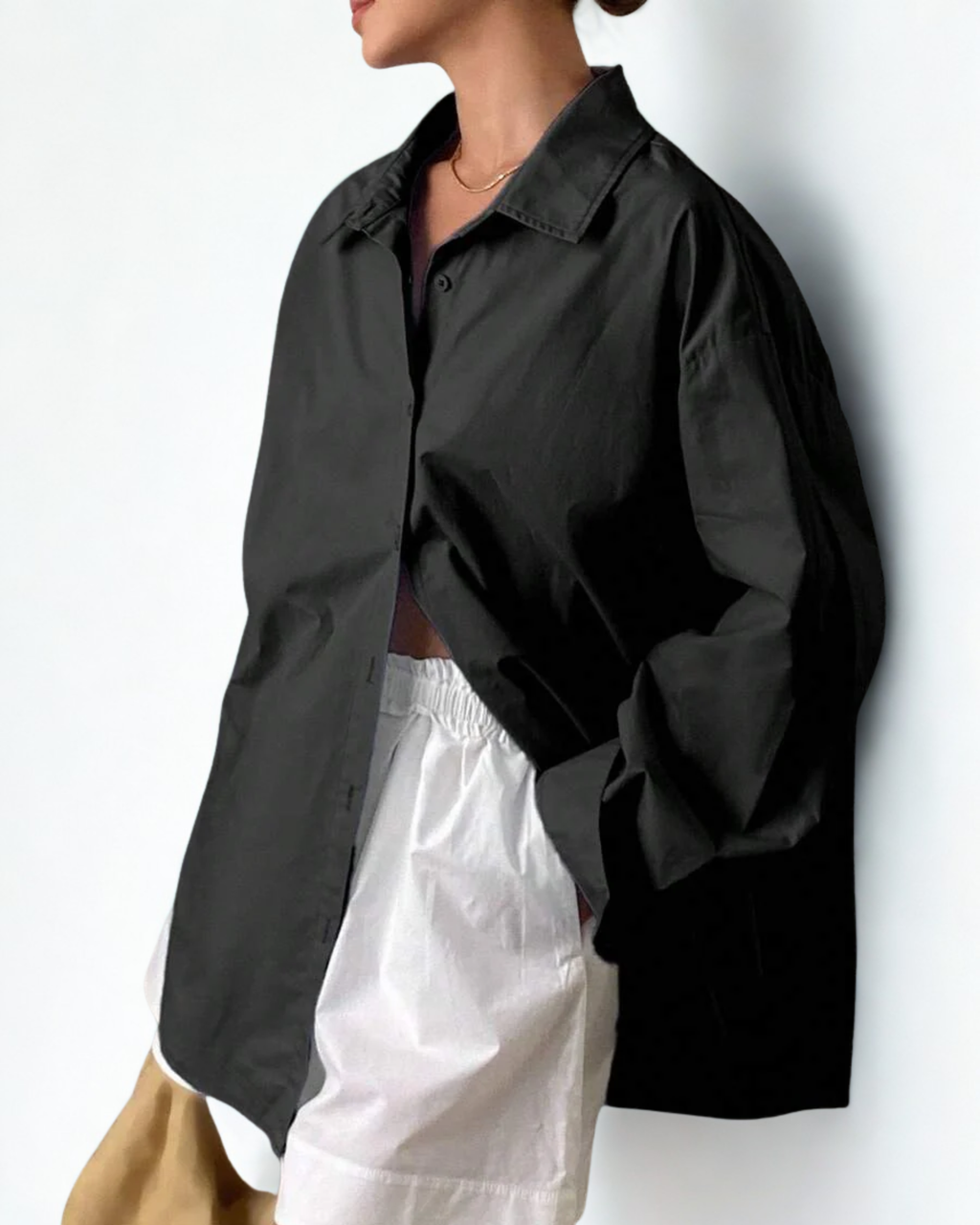 Camisa Oversized de Algodão Preto – Caimento Solto e Elegância Casual