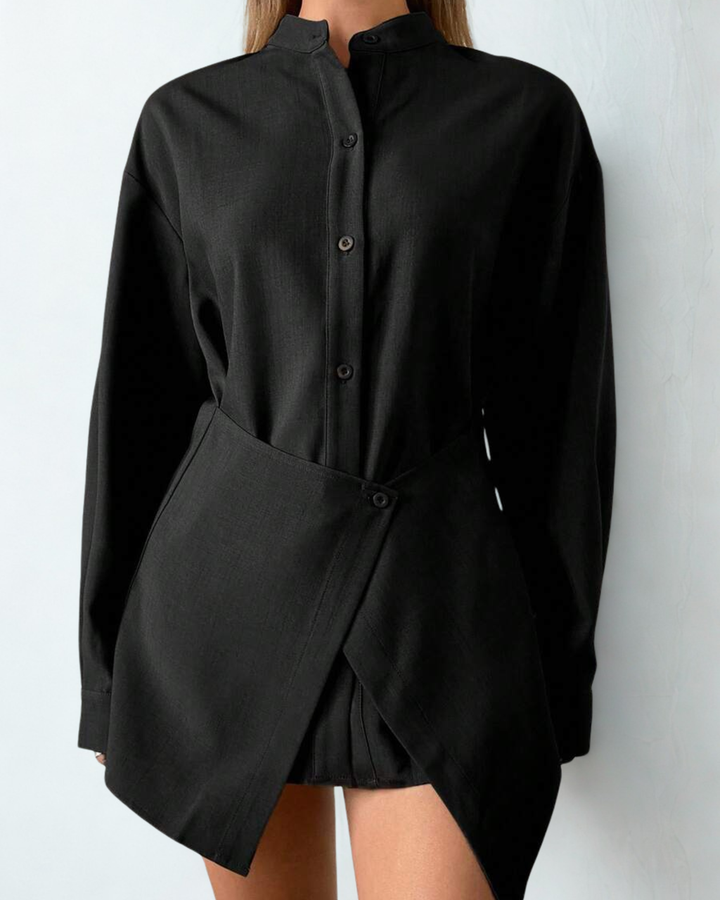 Camisa Feminina Longa Preta Oversized – 2 em 1