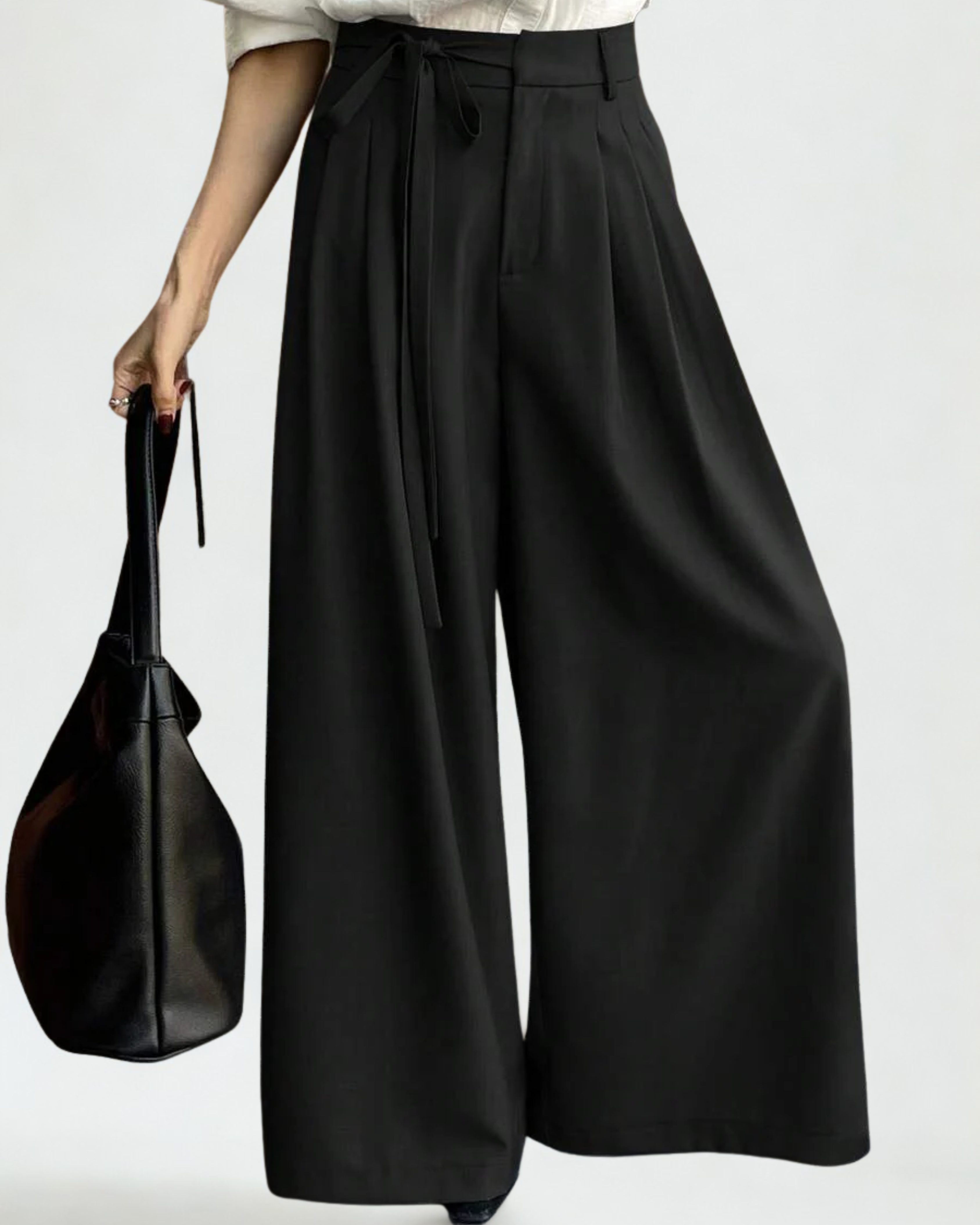 Calça Feminina Preta Larga com Cordão – Cintura Alta e Caimento Elegante