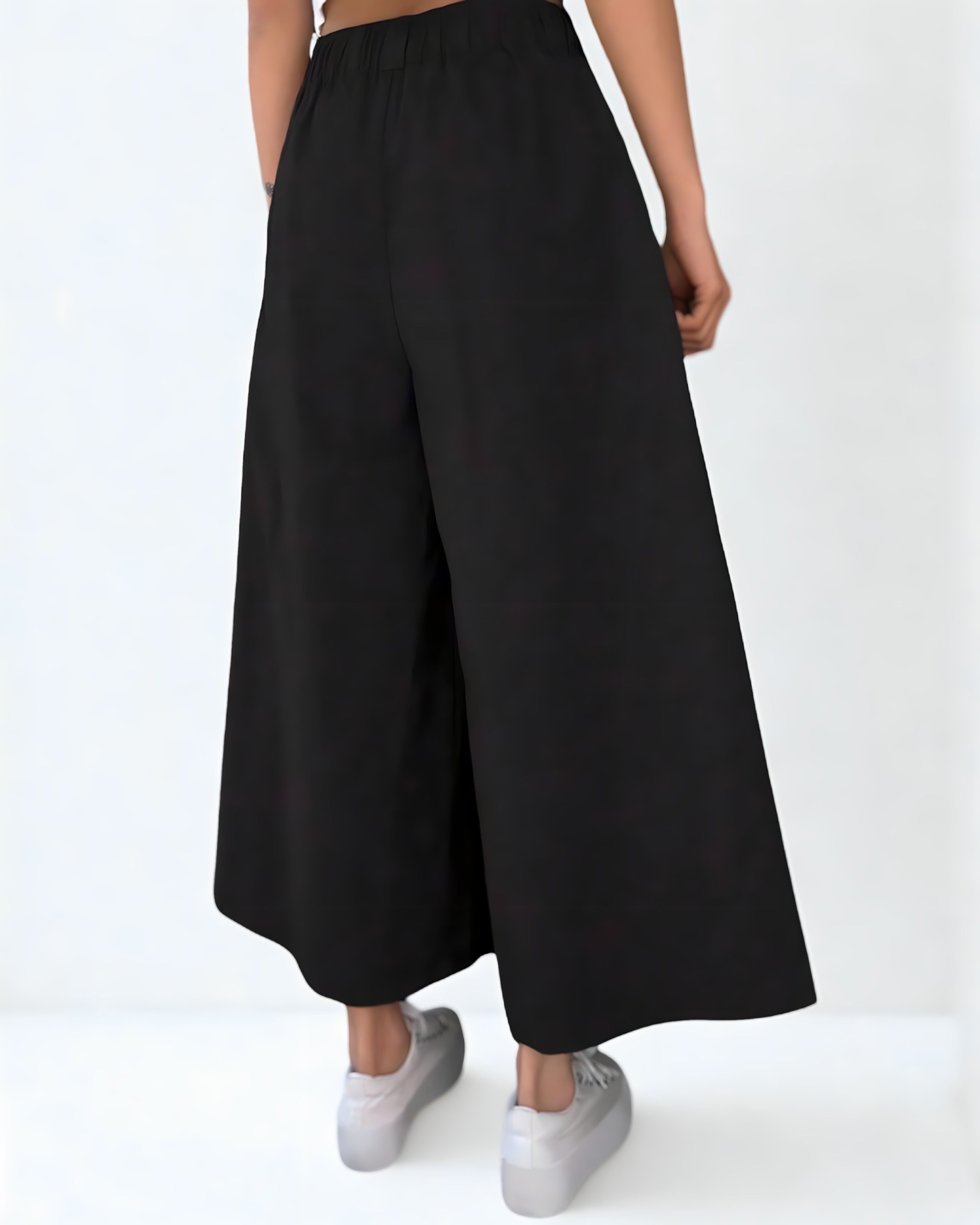 Calça Feminina Preta Wide Leg com Pregas – 100% Algodão