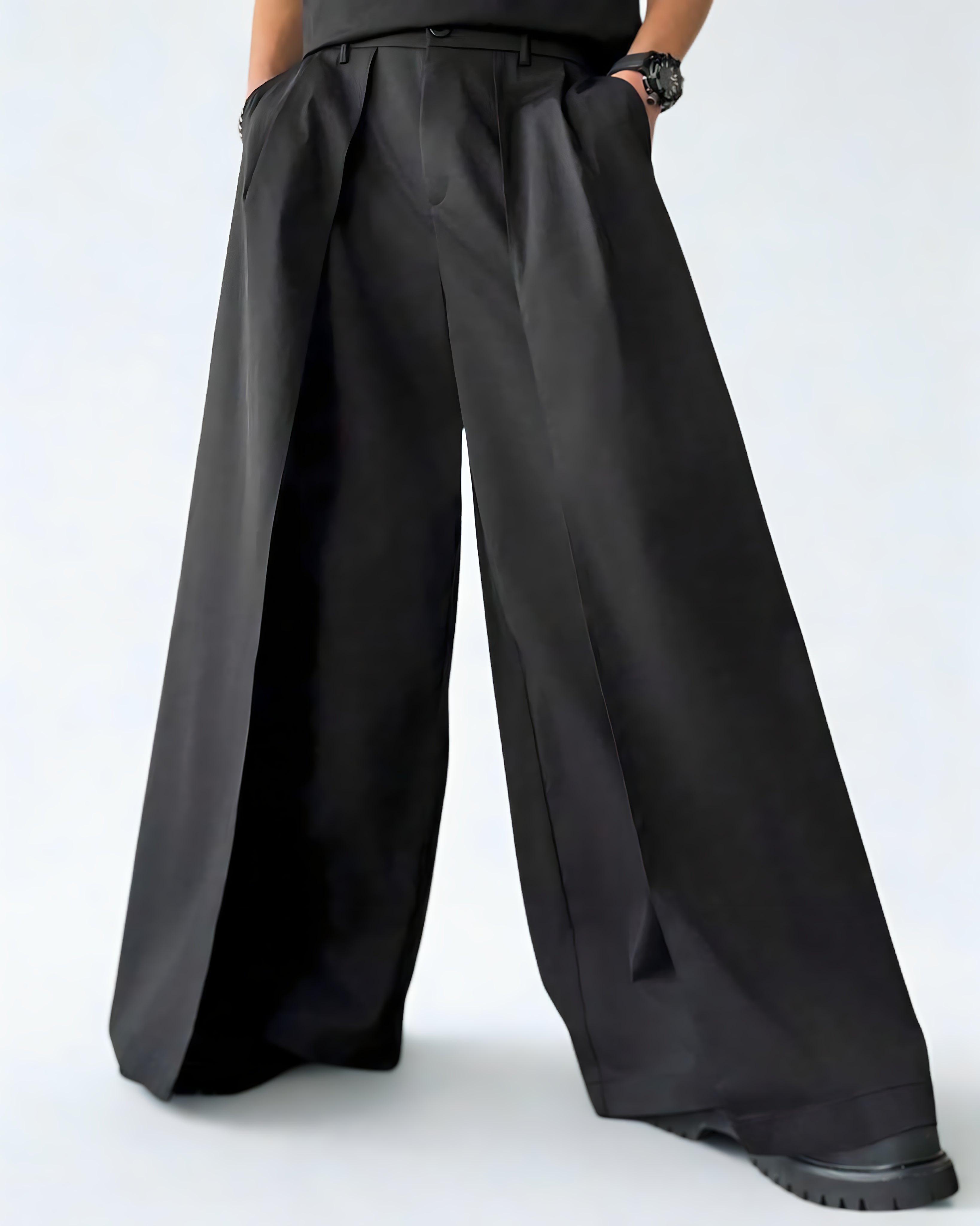 Calça Masculina Preta Wide Leg – Estilo Japonês e Caimento Solto