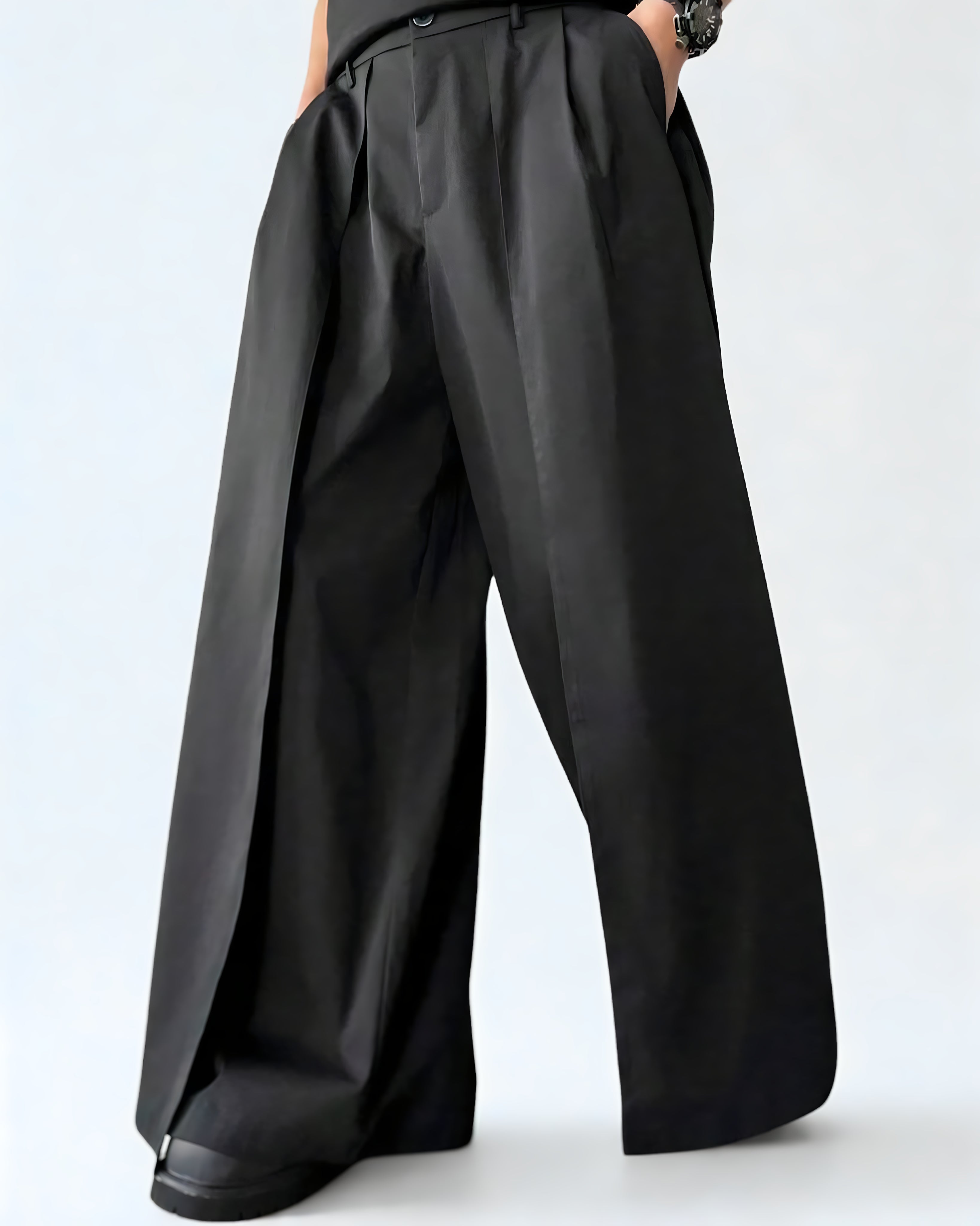 Calça Masculina Preta Wide Leg – Estilo Japonês e Caimento Solto
