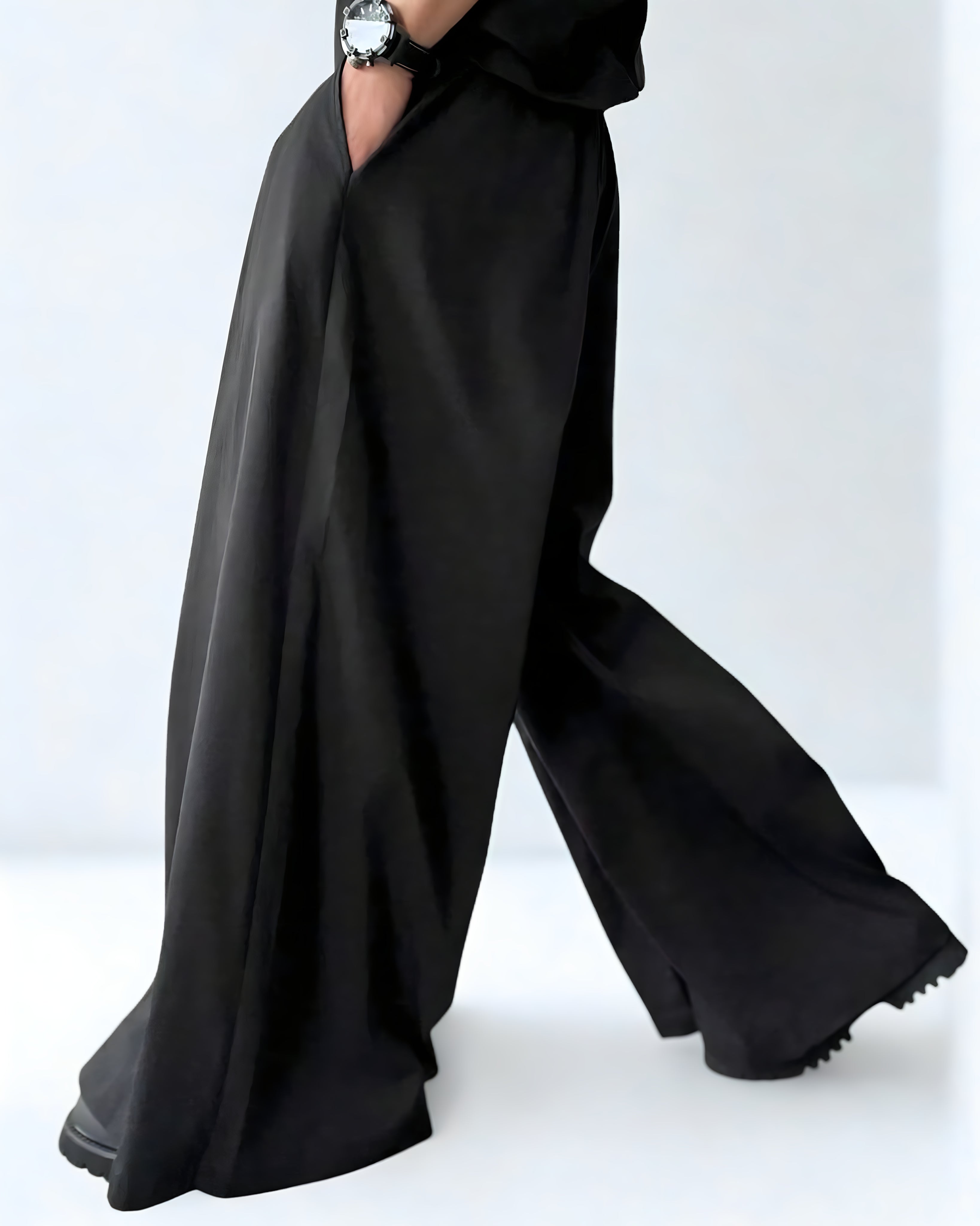 Calça Masculina Preta Wide Leg – Estilo Japonês e Caimento Solto