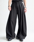 Calça Masculina Preta Plissada – Cintura Alta, Perna Larga e Caimento Oversized